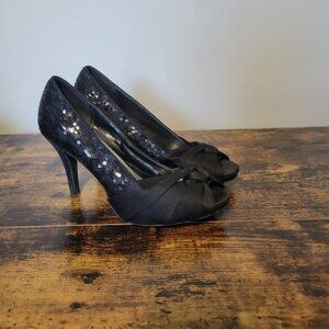 Dressbarn Peep Toe Sequin Women's Heels Black Size 6.5